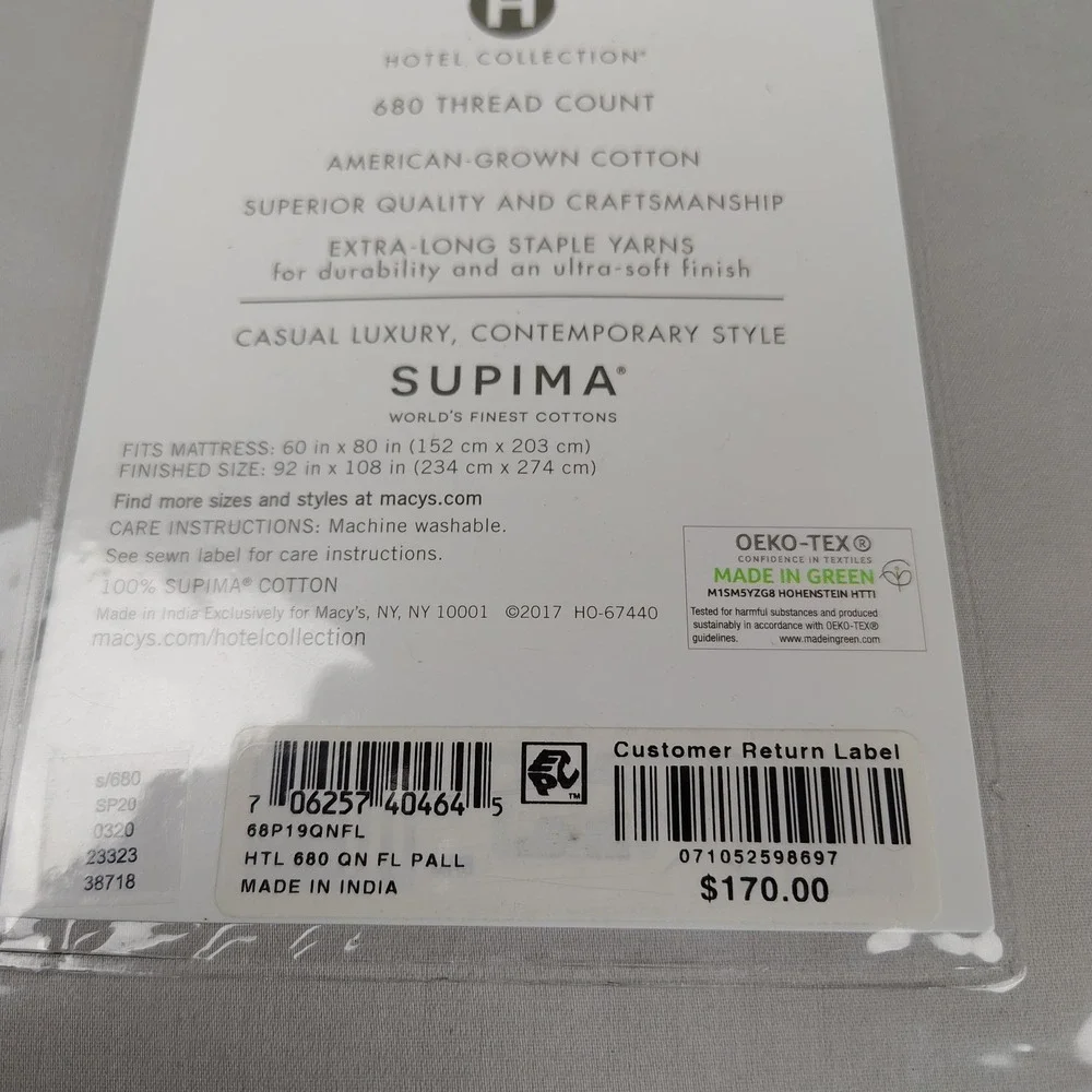 Hotel Collection Supima Cotton QUEEN Flat Sheet Gray‎ 680 Thread Count Soft New